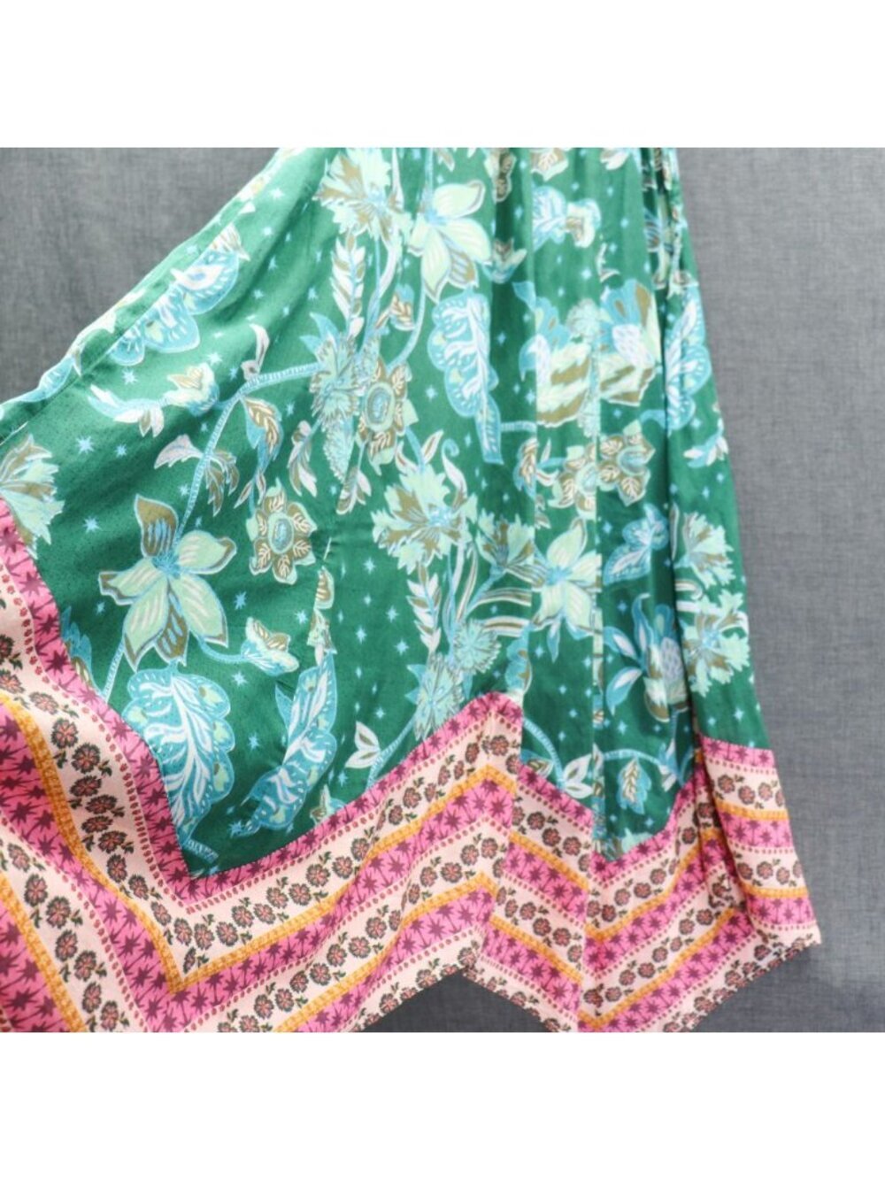 Sundance Teal Floral Maxi Halter Dress XS Handkerchief Boho Viscose Cotton - Picture 8 of 16
